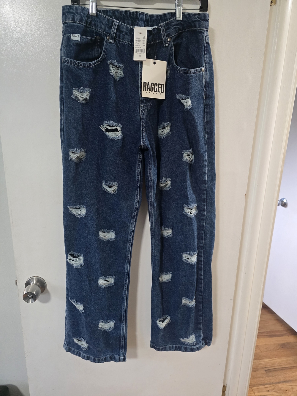 Ragged Womens Wide Leg Jeans Size 32 NWT Distressed High Rise Blue Denim Trendy